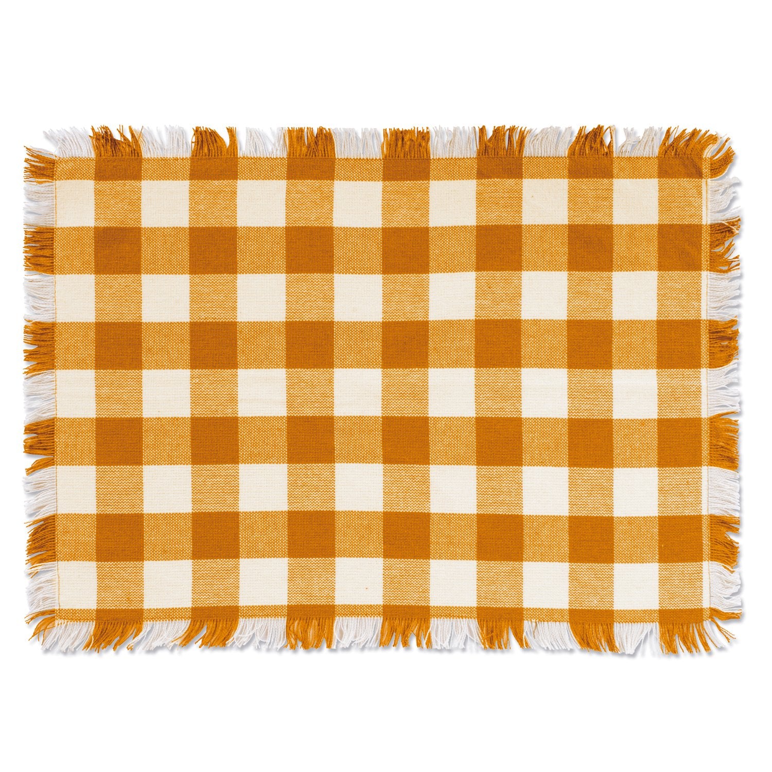 Dii Heavyweight Fringed Check Tabletop Collection, Placemat Set, 13X19, Pumpkin Spice, 6 Piece